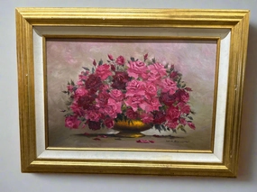GILT FRAMED STILL LIFE OIL PAINTING OF ROSES SIGNED SLAUGHTER artistic wall mural