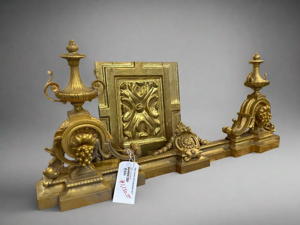 GILT LOUIS XVI ANDIRON SET artistic wall mural