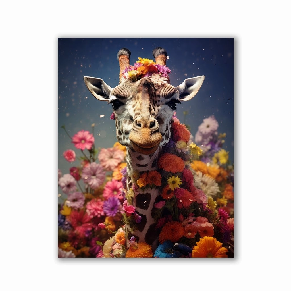 Giraffe Flowers by Zenzdesign framed mural artwork