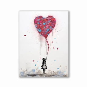Girl with heart balloon by Daniel Decker framed mural artwork