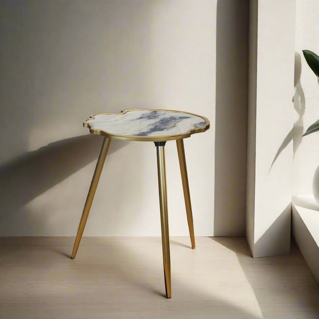 Glass Scalloped Table Marble Cloud