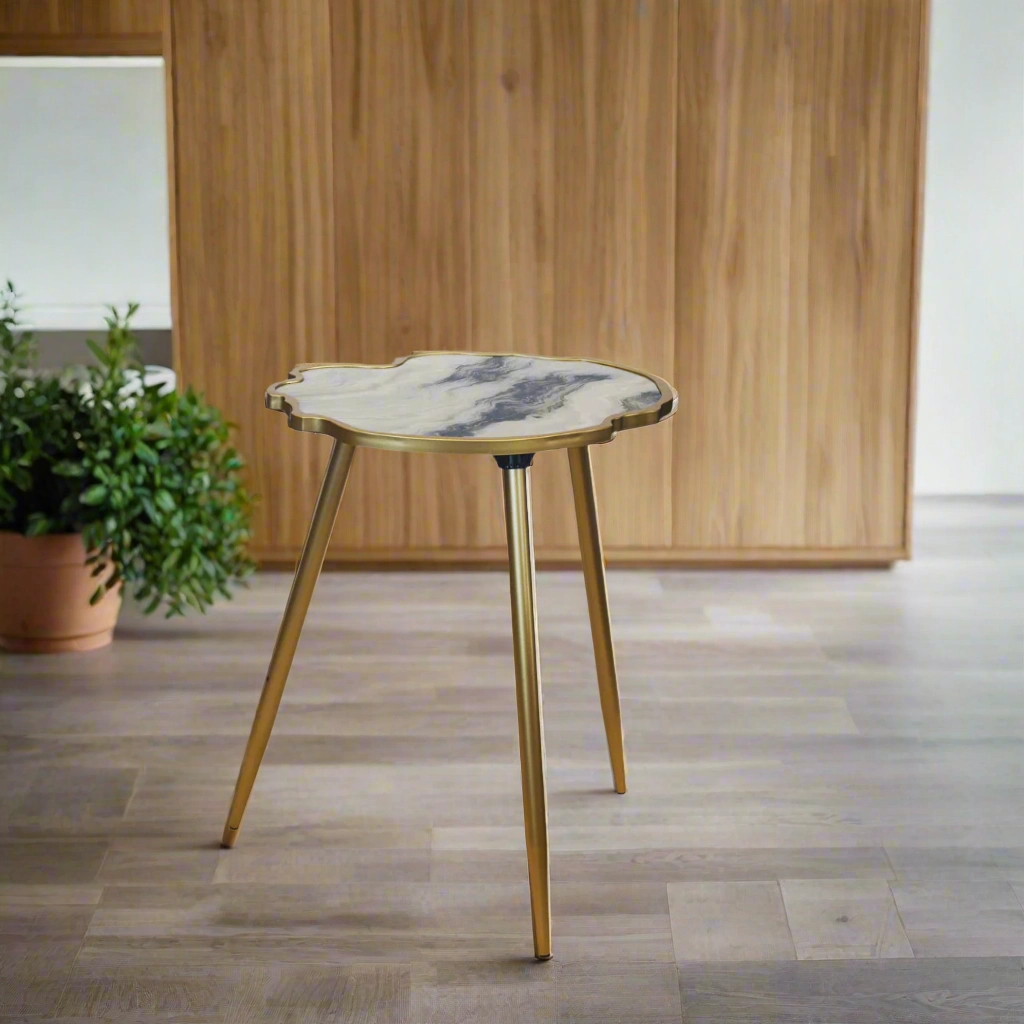 Glass Scalloped Table Marble Cloud