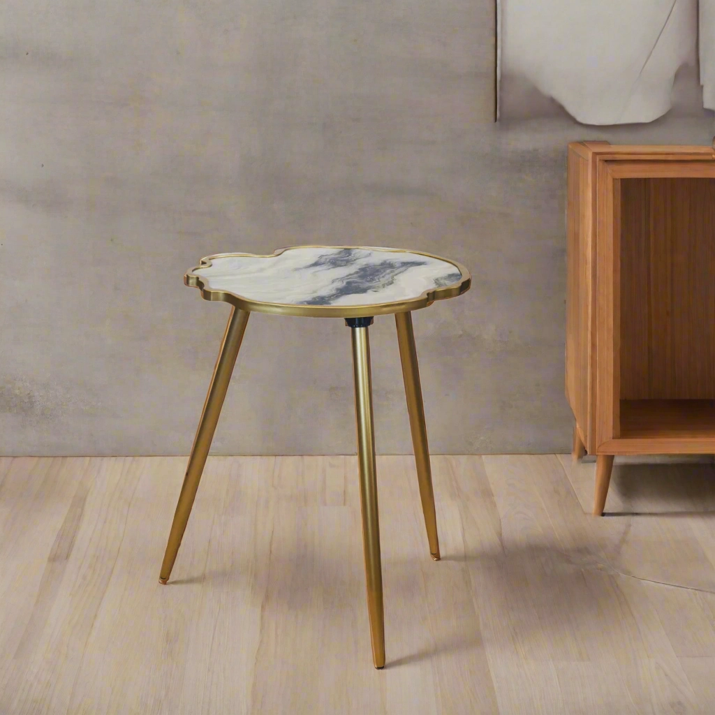 Glass Scalloped Table Marble Cloud
