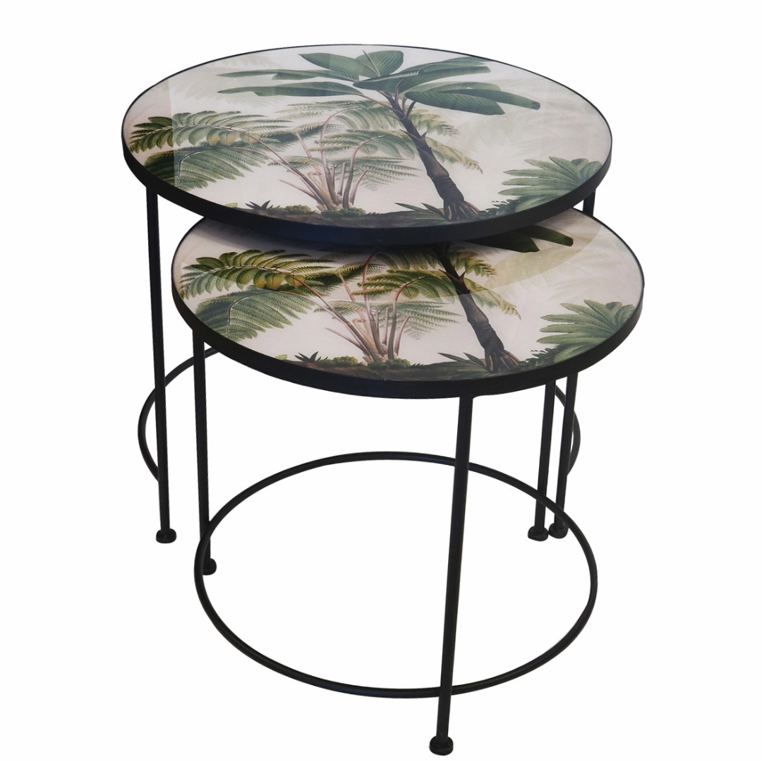 Glass table nesting palm tree s/2