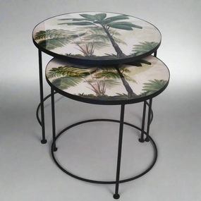 Glass table nesting palm tree s/2 decorative home ornament