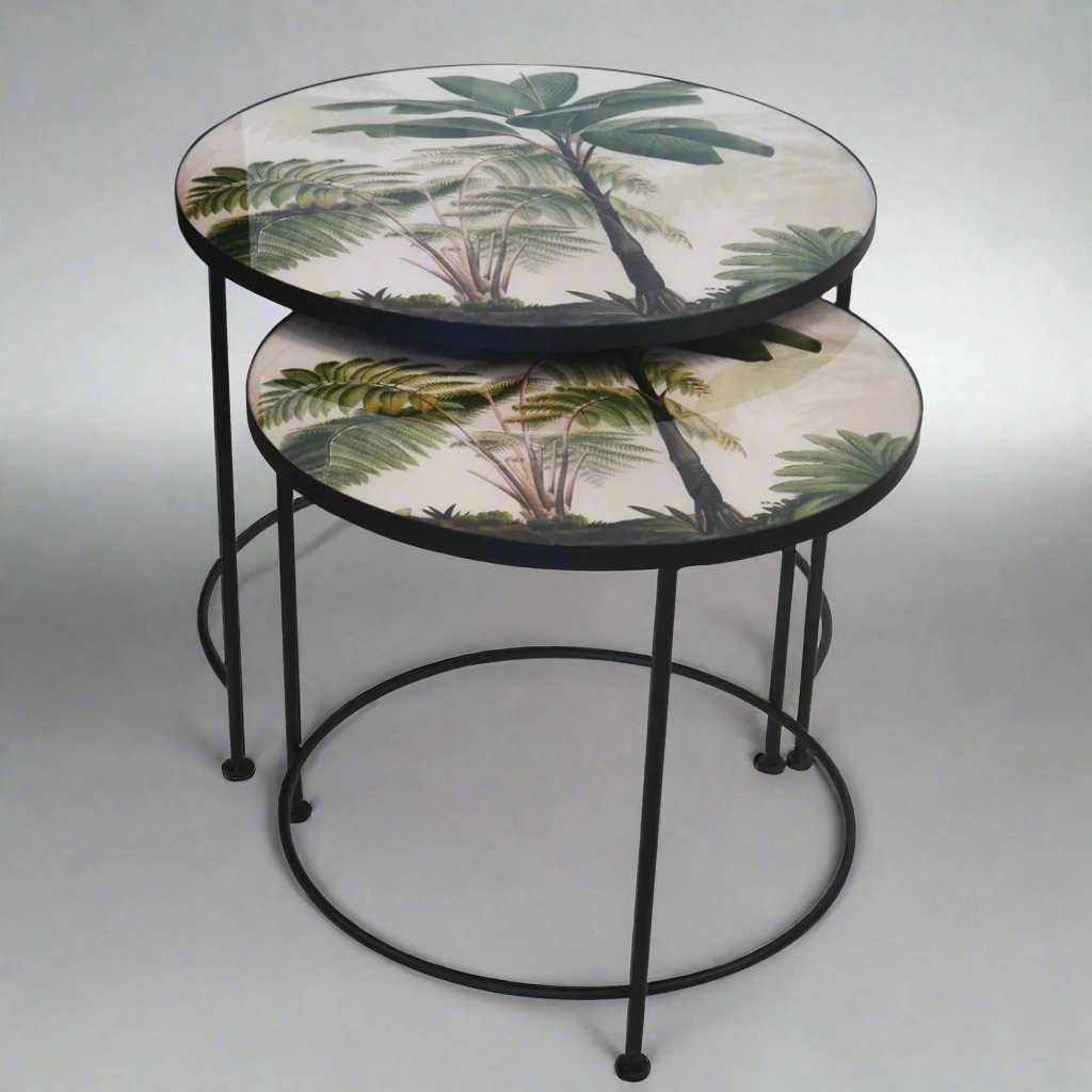 Glass table nesting palm tree s/2 decorative home ornament