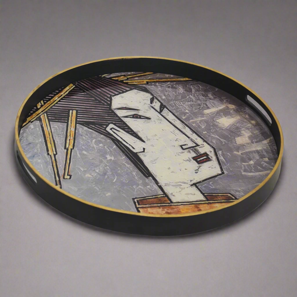 Glass tray geisha girl grey (60cm) decorative home ornament