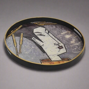 Glass tray geisha girl grey (60cm) decorative home ornament