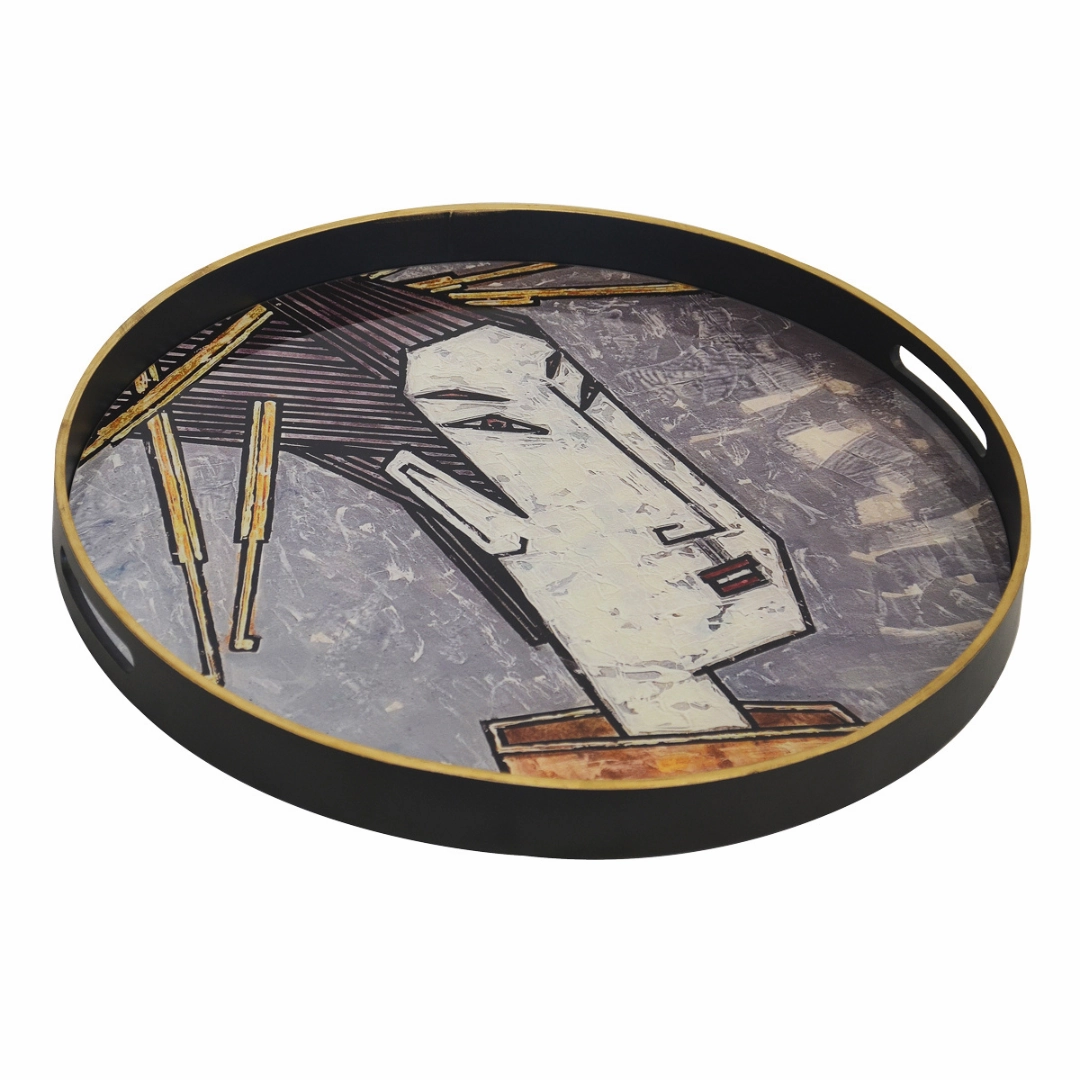 Glass tray geisha girl grey (60cm)