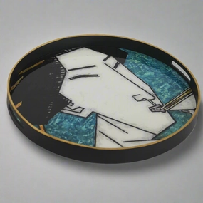 Glass tray geisha girl teal (60cm) decorative home ornament