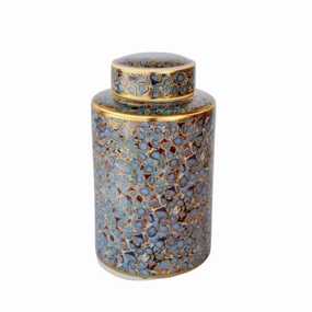 GOLD, BLUE MULTI COLOUR JAR WITH LID 30X19CM decorative home ornament