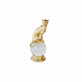 GOLD LEOPARD ON GLASS BALL 23X10X9CM decorative home ornament