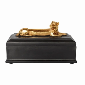 GOLD LIONESS ON BOX 16X26X12CM decorative home ornament