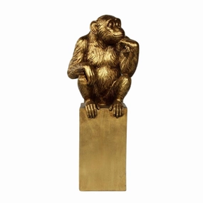 Gold monkey on base decorative home ornament