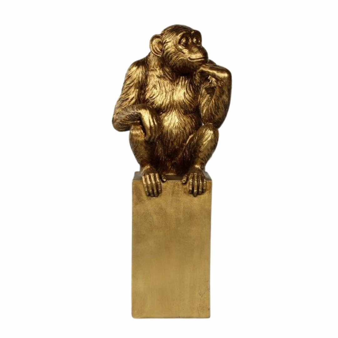 Gold monkey on base decorative home ornament