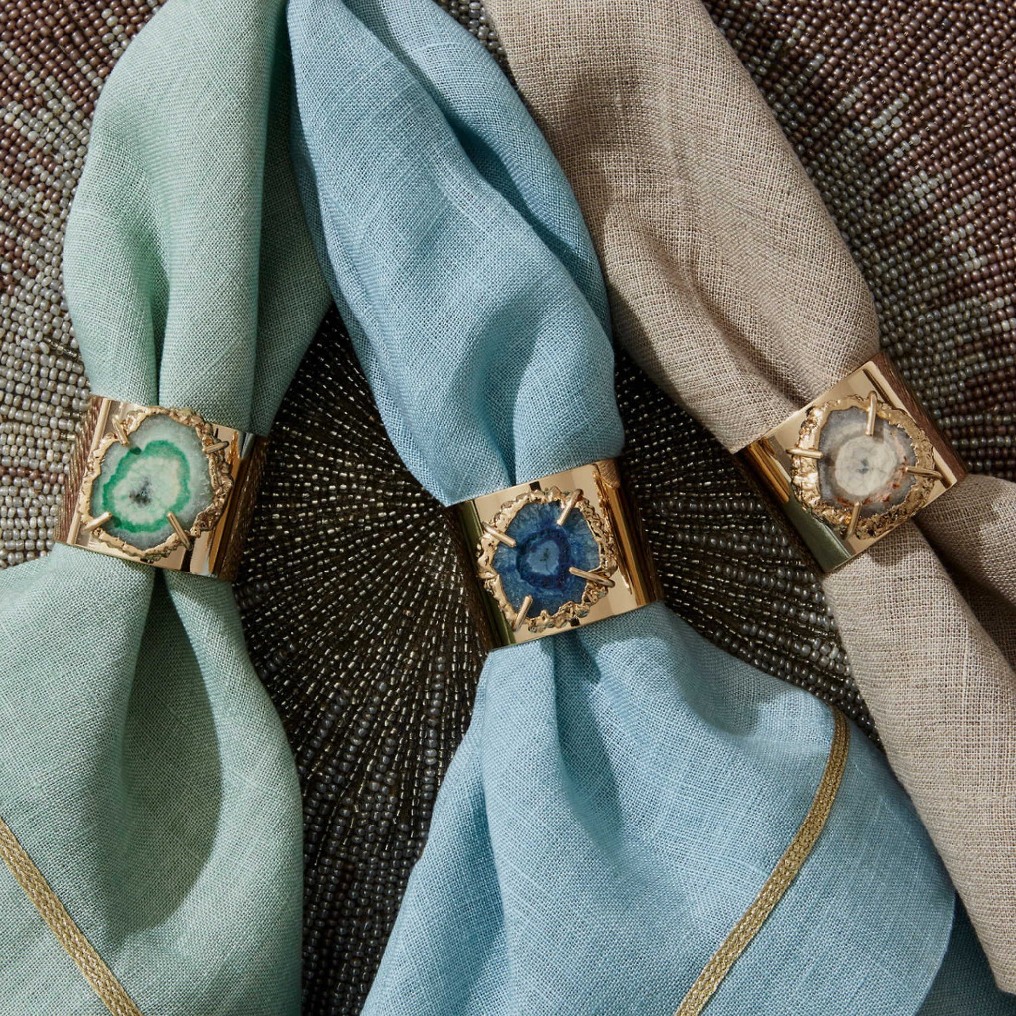 Gold Trim Dinner Napkins, Duck Egg Blue, Set of Two