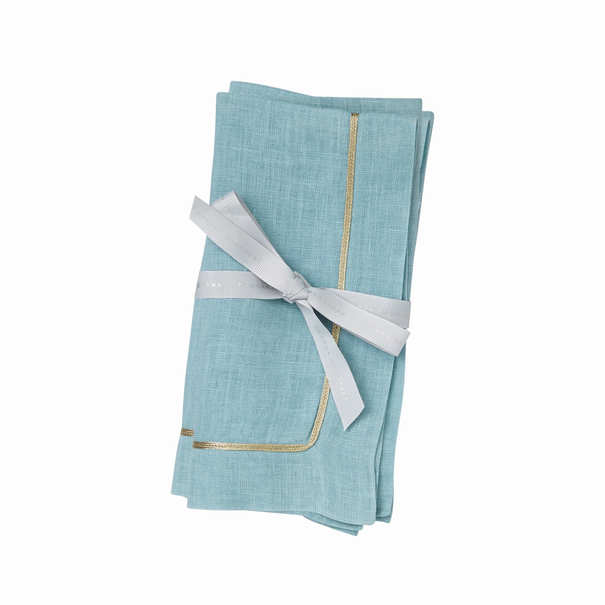 Gold Trim Dinner Napkins, Duck Egg Blue, Set of Two