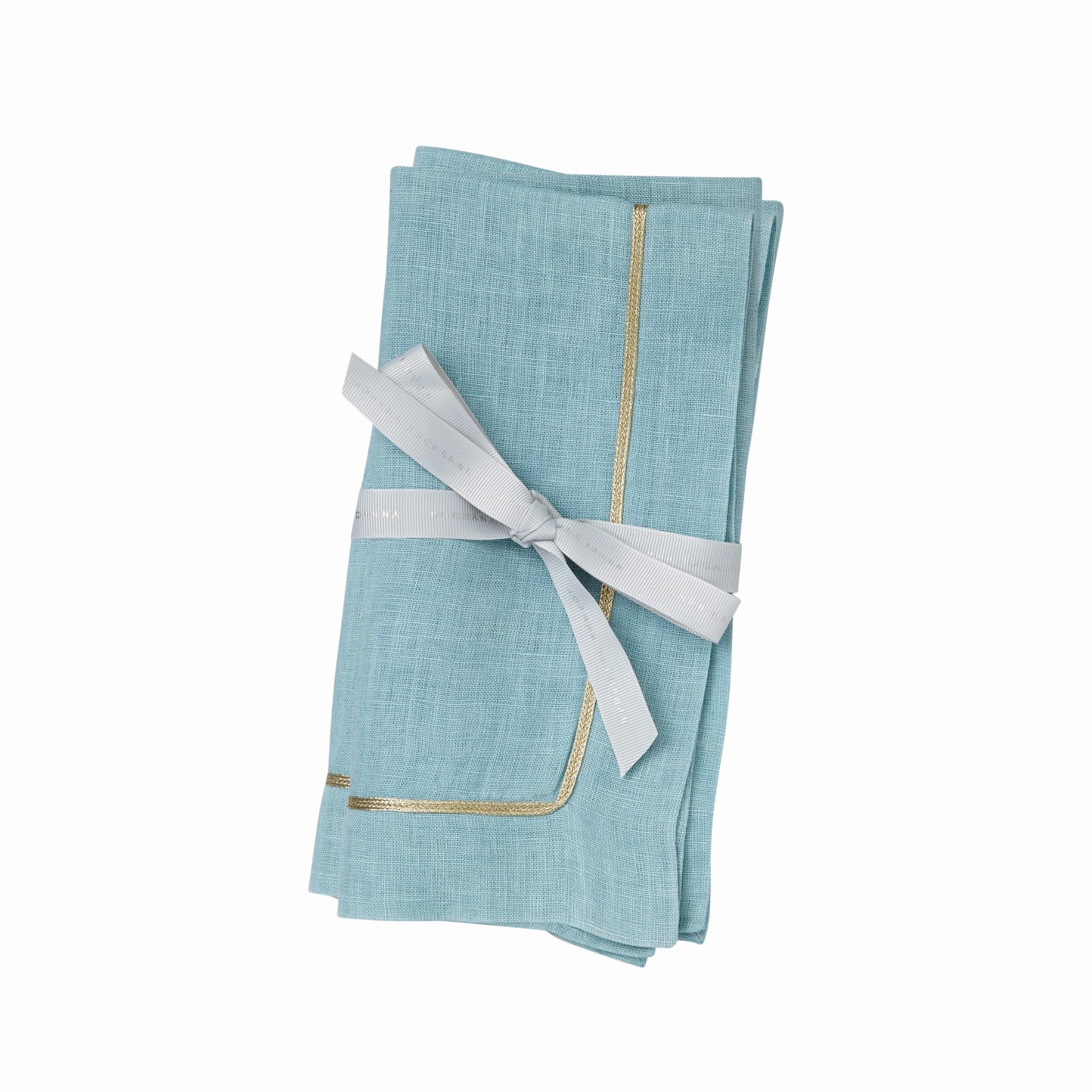 Gold Trim Dinner Napkins, Duck Egg Blue, Set of Two