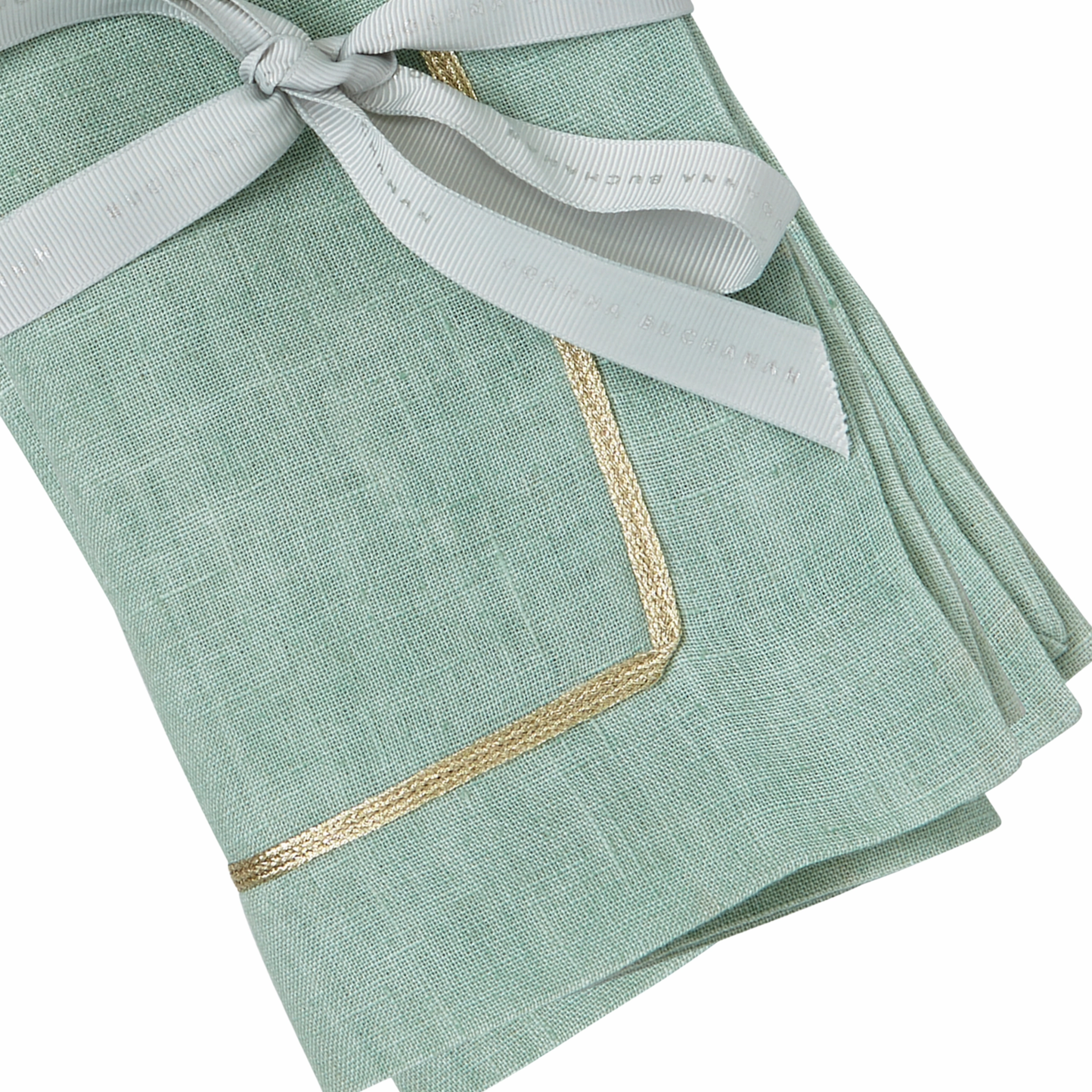 Gold Trim Dinner Napkins, Seafoam, Set of Two