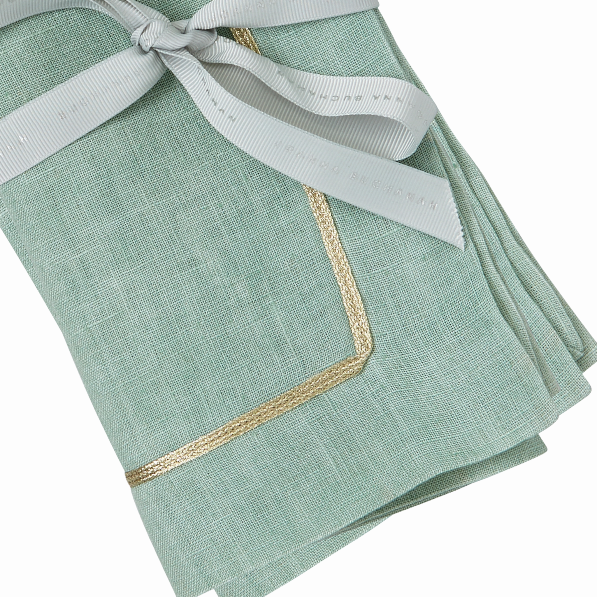 Gold Trim Dinner Napkins, Seafoam, Set of Two