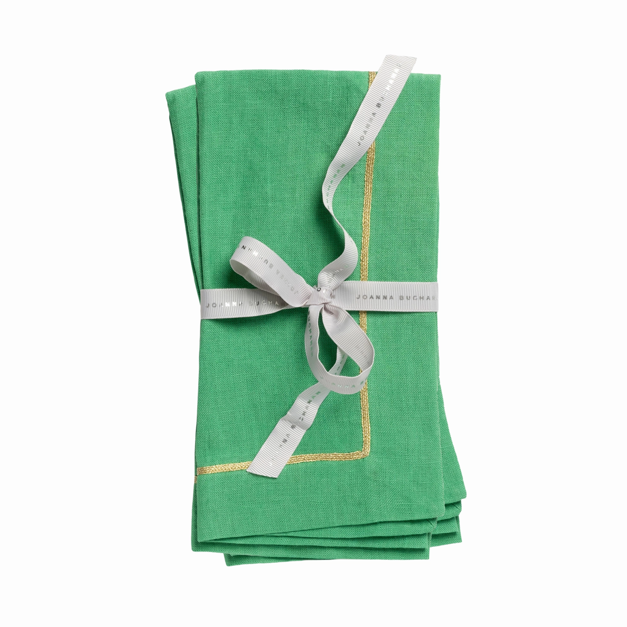 Gold Trim Linen Dinner Napkin,  Grass Green, Set of Two cute desktop display