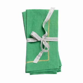 Gold Trim Linen Dinner Napkin,  Grass Green, Set of Two cute desktop display