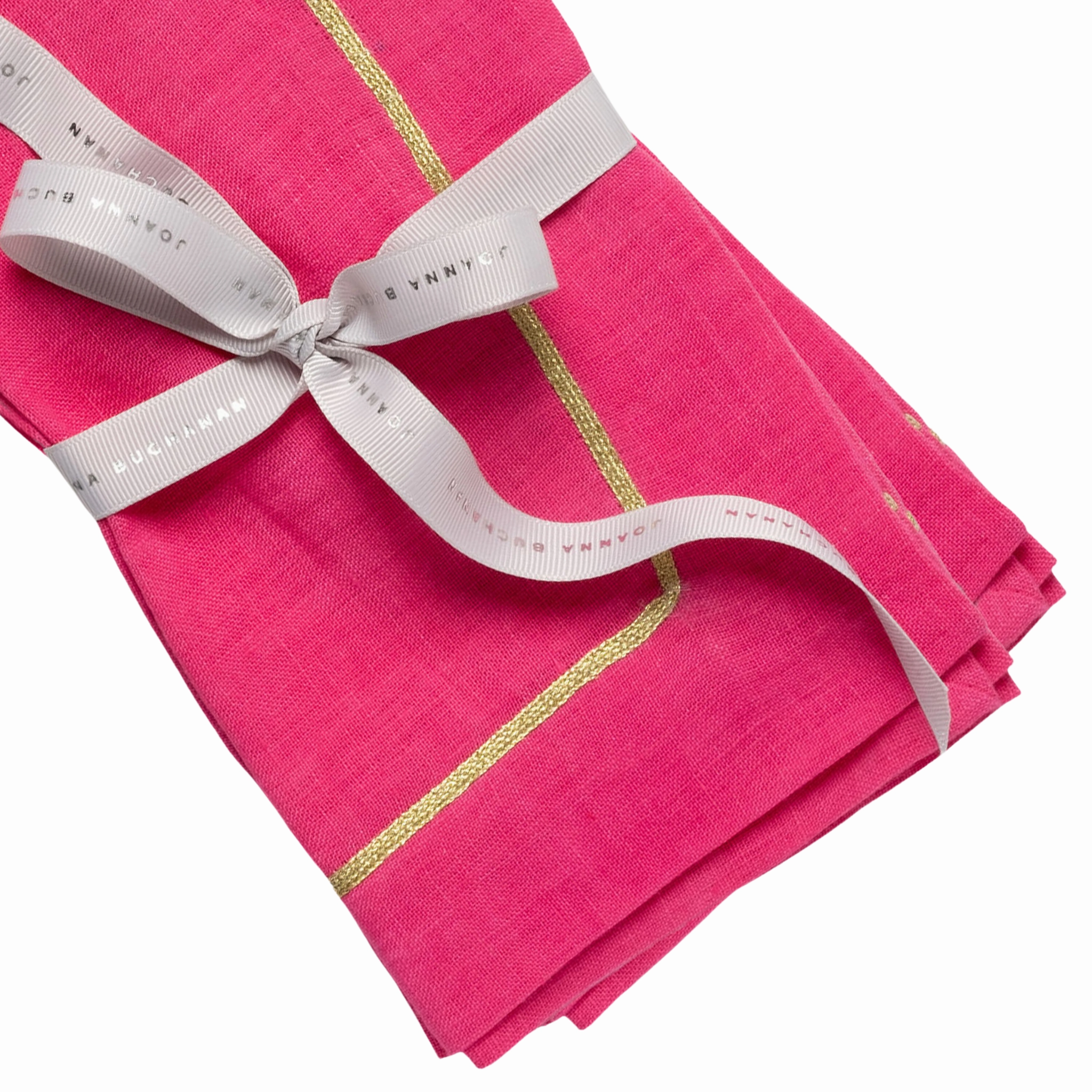 Gold Trim Linen Dinner Napkins, Bright Pink, Set of Two
