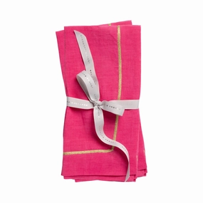 Gold Trim Linen Dinner Napkins, Bright Pink, Set of Two mini desktop sculpture