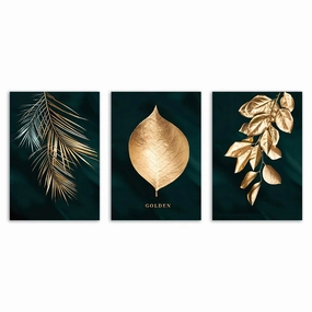 Golden Leaves - Triptych framed mural artwork