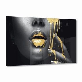 Golden Lips Gold on Acrylic framed mural artwork