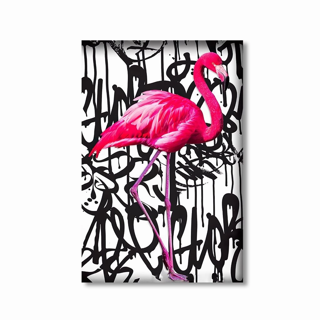 Graffiti Flamingo framed mural artwork