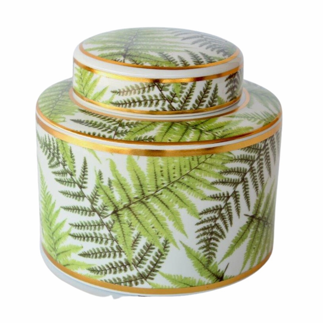 Green and gold fern design jar with lid 16.5X19CM decorative home ornament