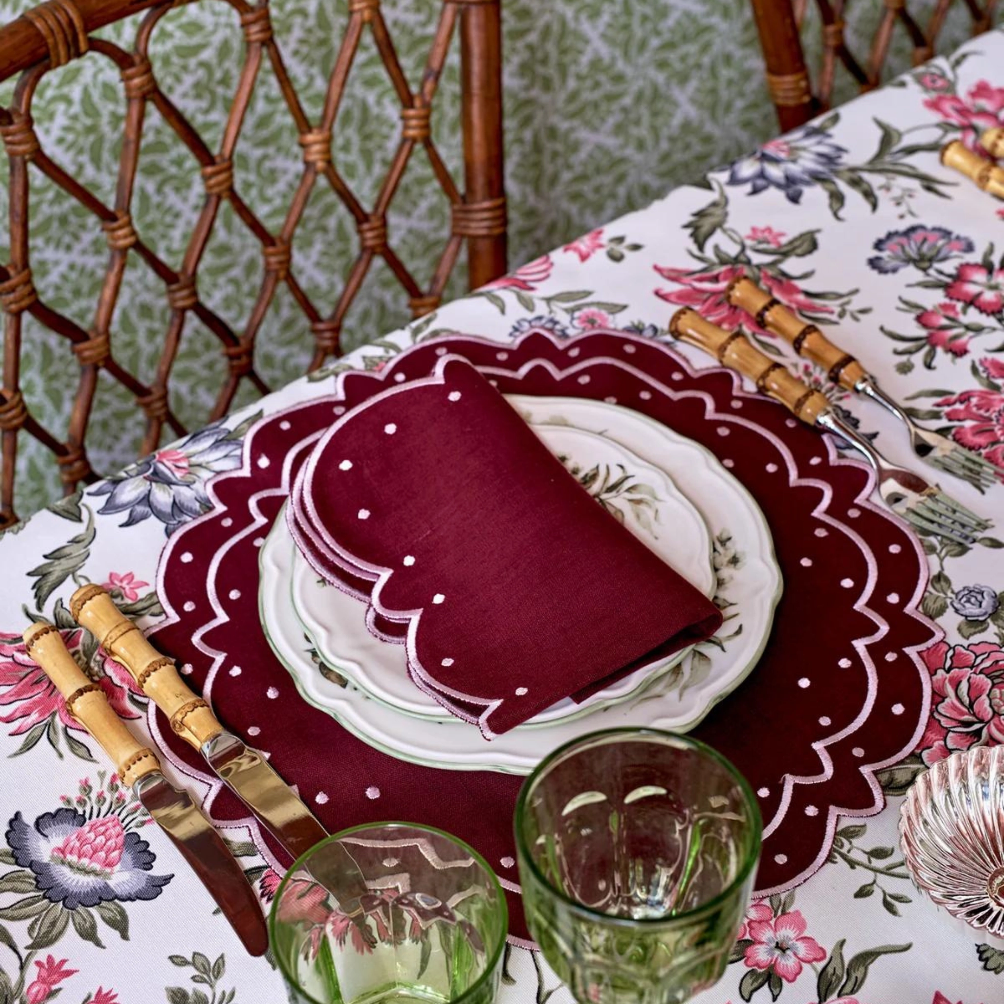 Green and Pink Floral Design Tablecloth