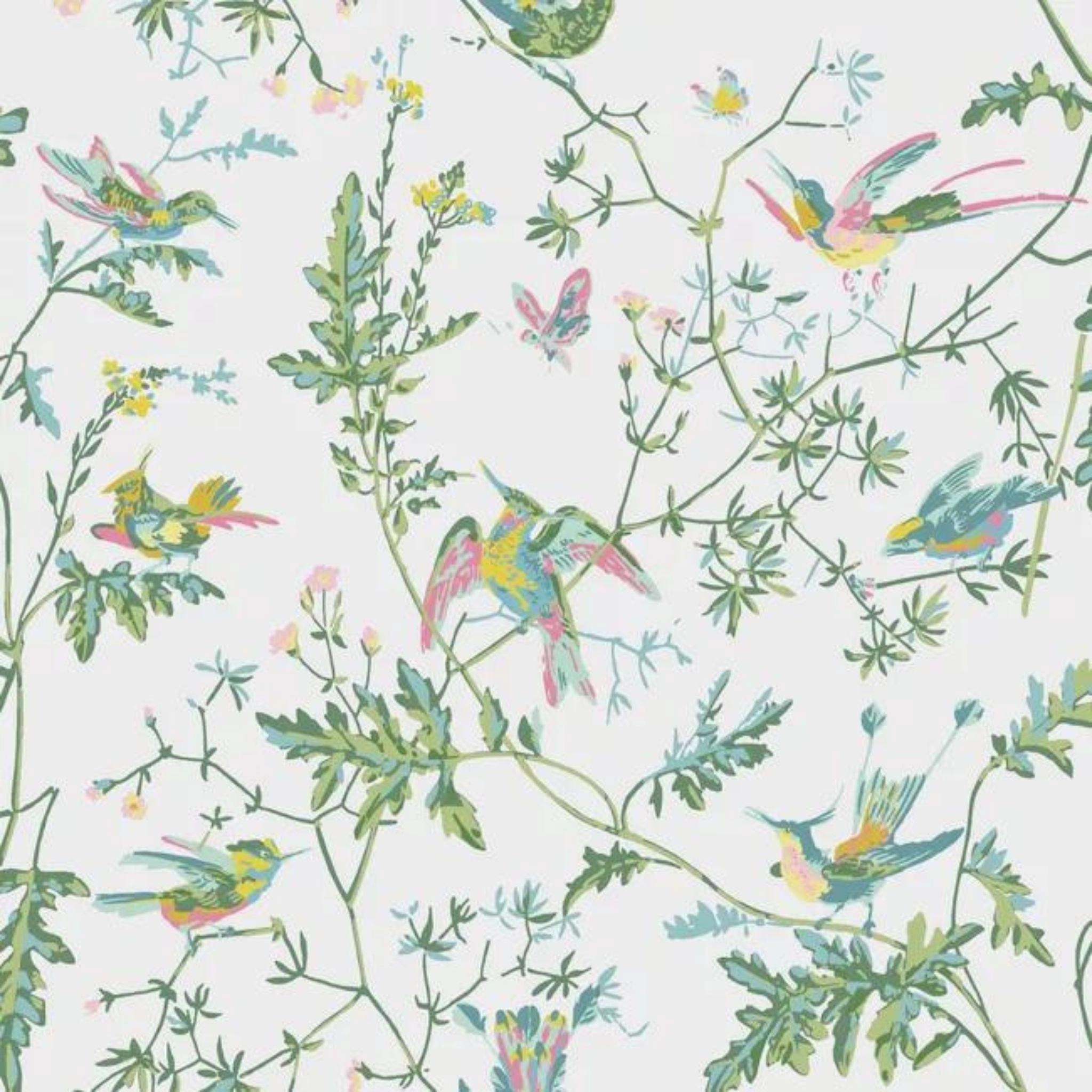 Green and Pink Hummingbirds Wallpaper paper wall covering