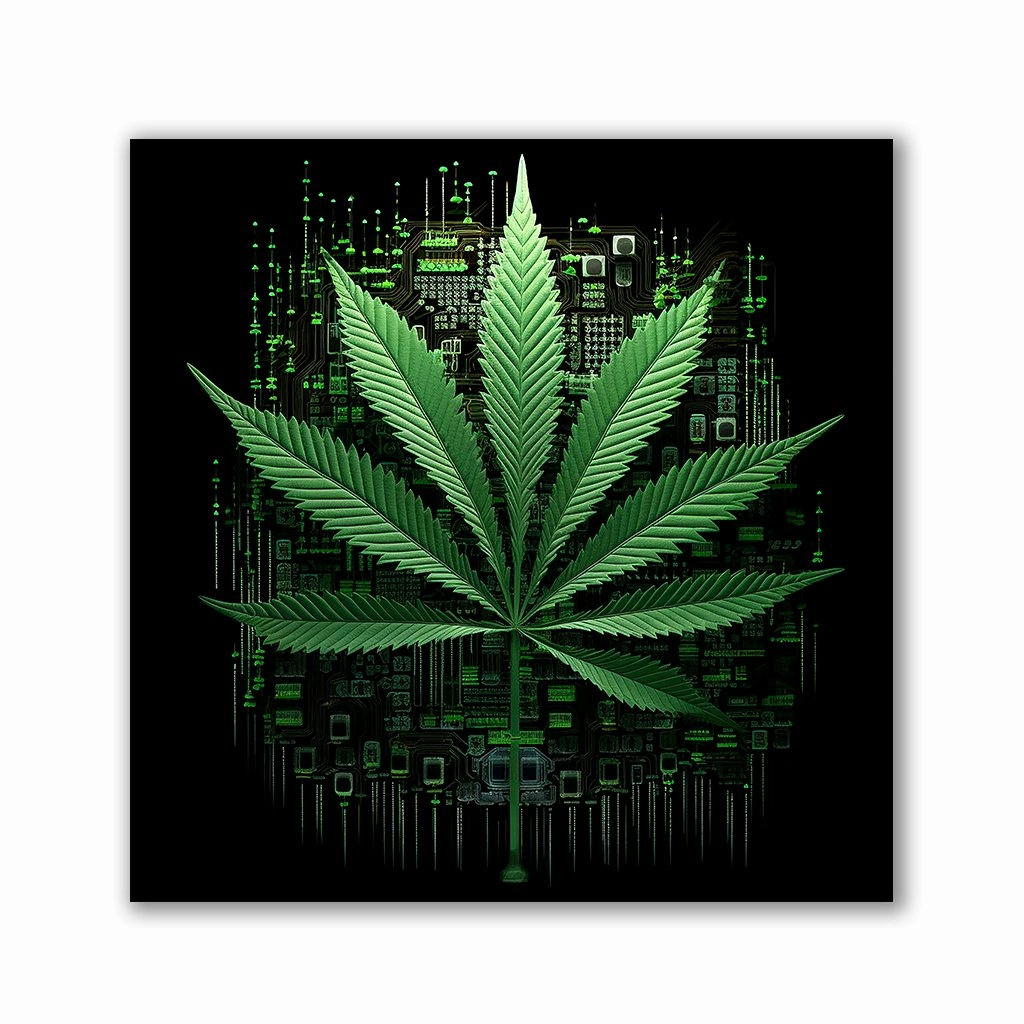Green Cannabis Leaf by Catill" by Catill framed mural artwork