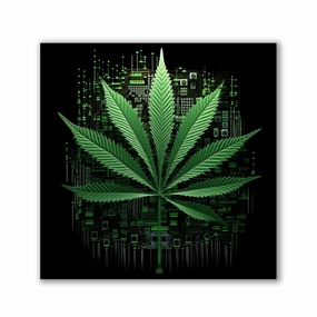 Green Cannabis Leaf by Catill" by Catill framed mural artwork