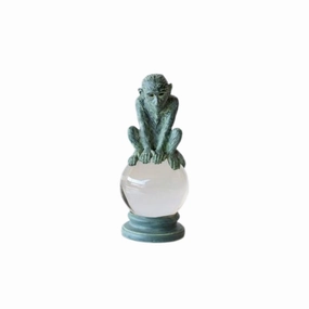 Green monkey on crystal ball 25X10.5cm decorative home ornament