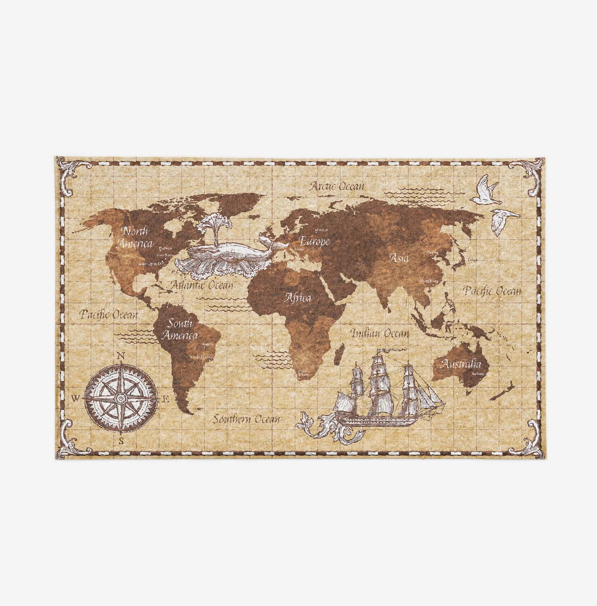 Hand Drawn World Map Designed Door Mats