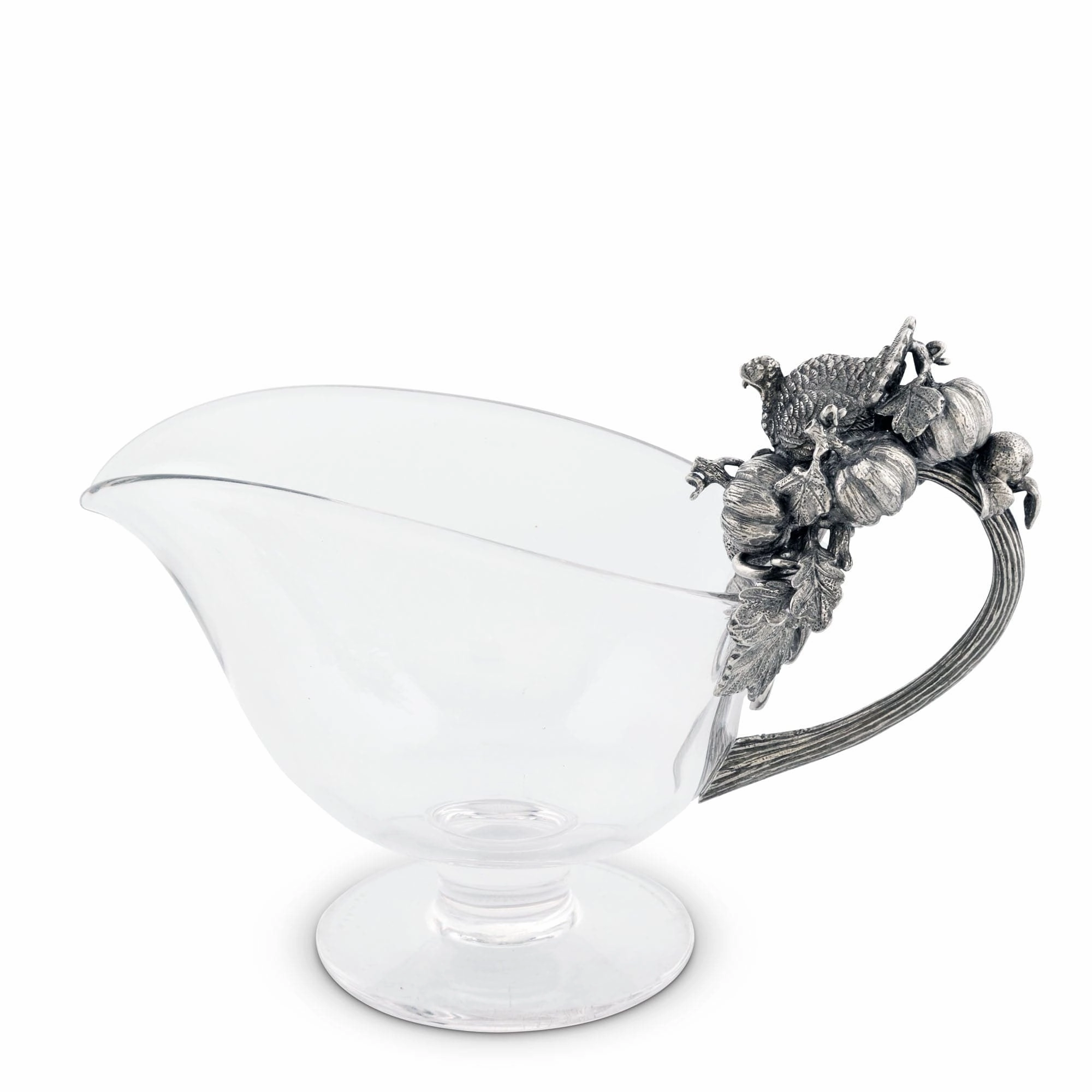 Hand Blown Glass Gravy Boat Pewter Harvest Turkey mini desktop sculpture