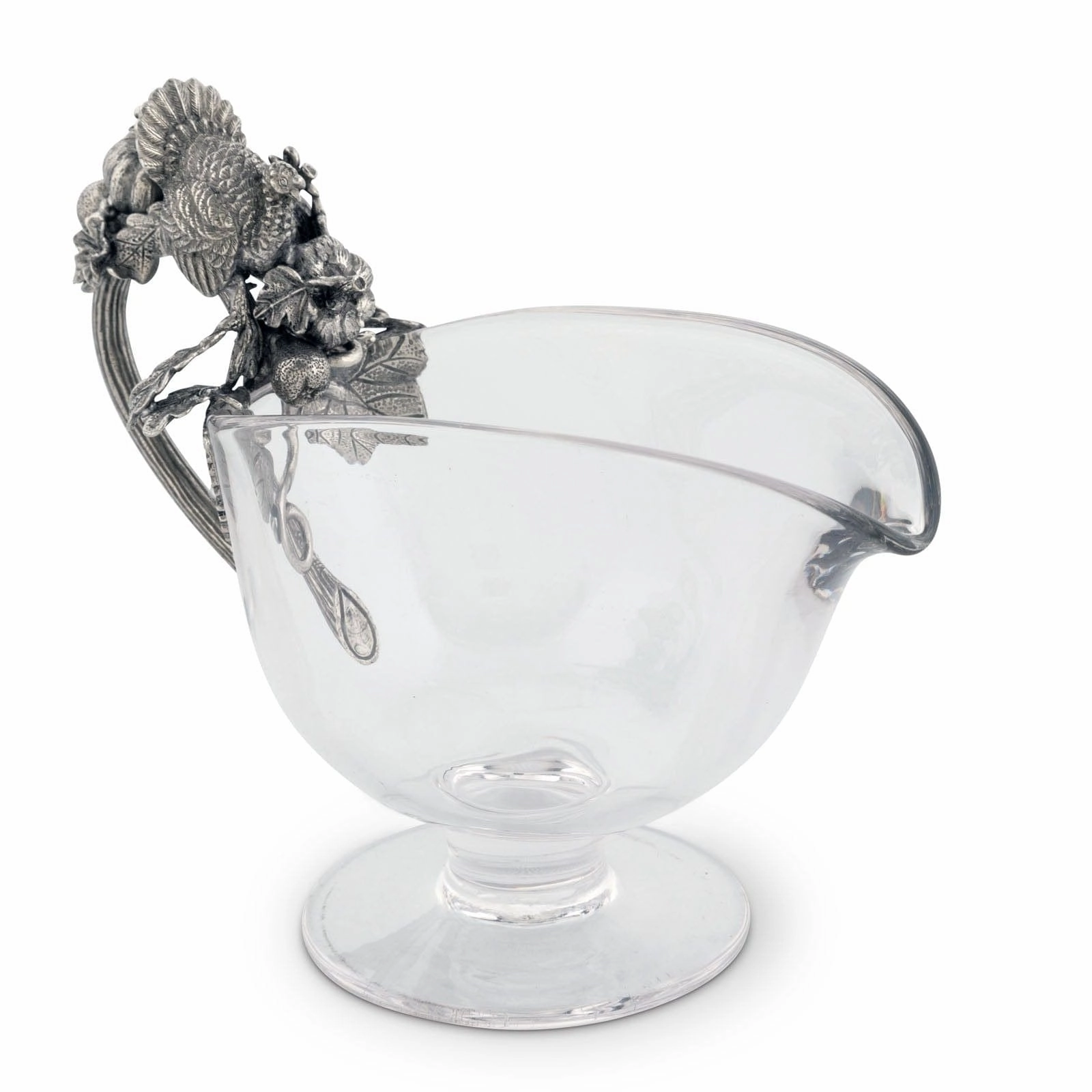 Hand Blown Glass Gravy Boat Pewter Harvest Turkey