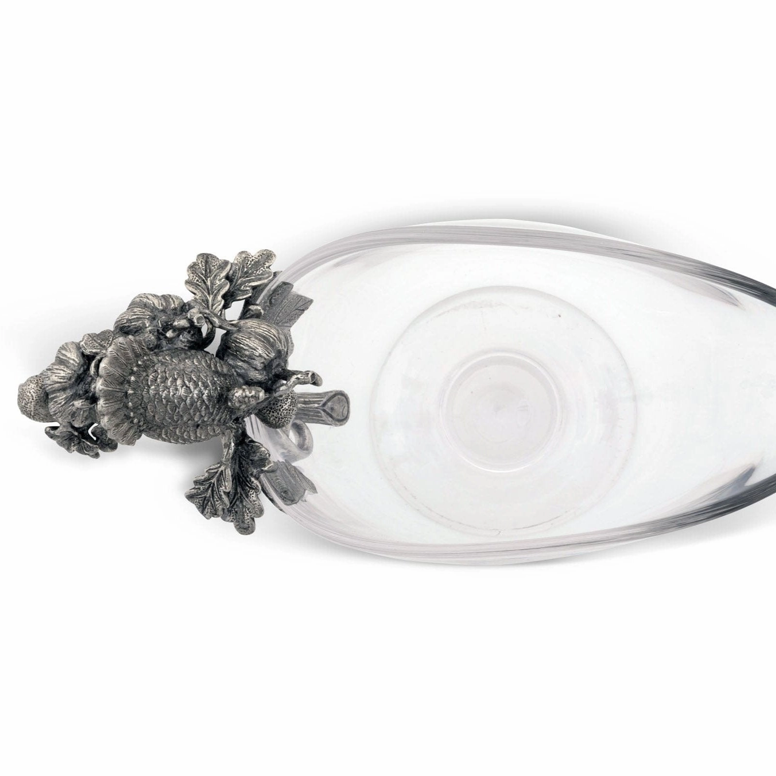 Hand Blown Glass Gravy Boat Pewter Harvest Turkey