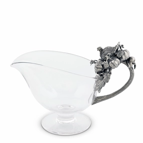 Hand Blown Glass Gravy Boat Pewter Harvest Turkey mini desktop sculpture