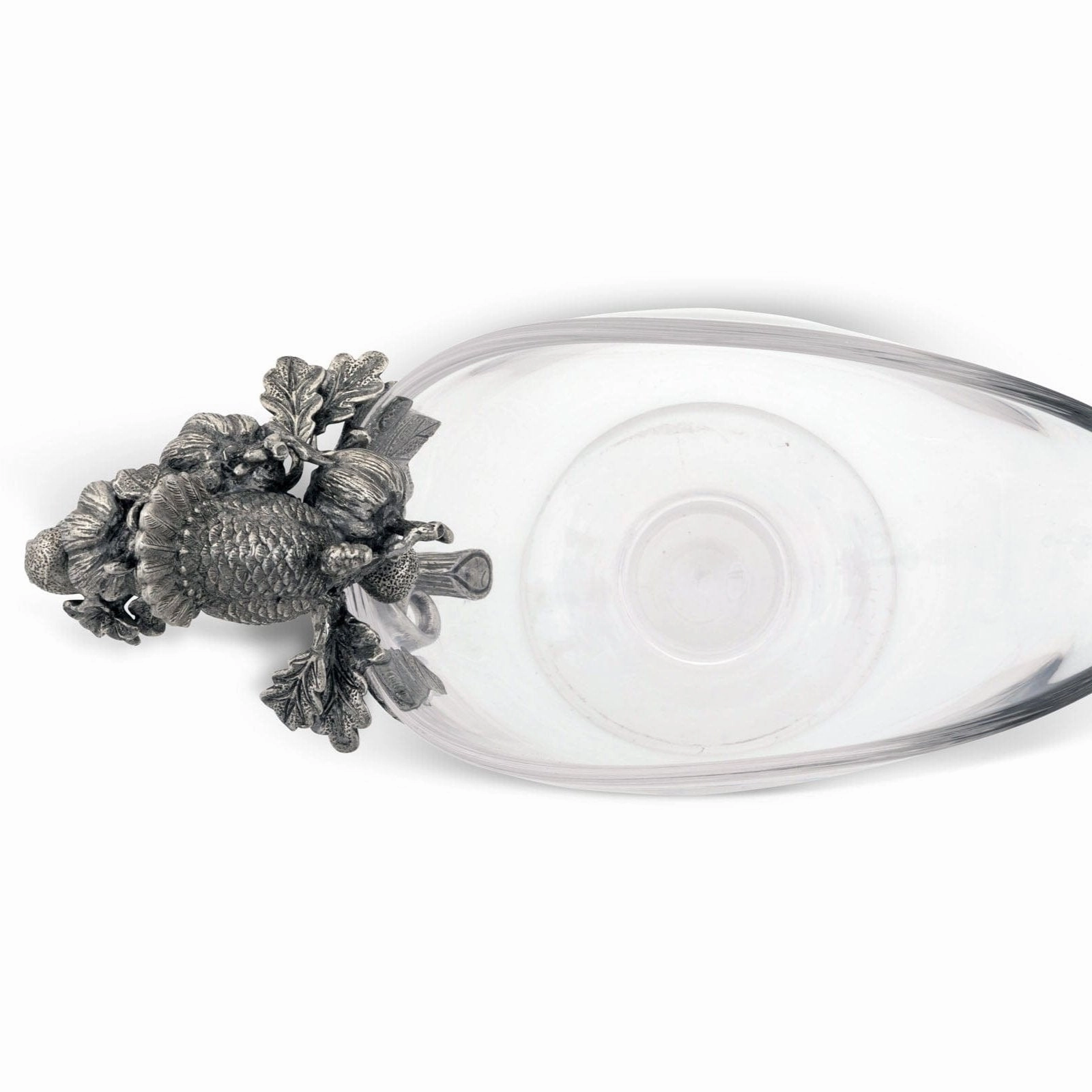 Hand Blown Glass Gravy Boat Pewter Harvest Turkey