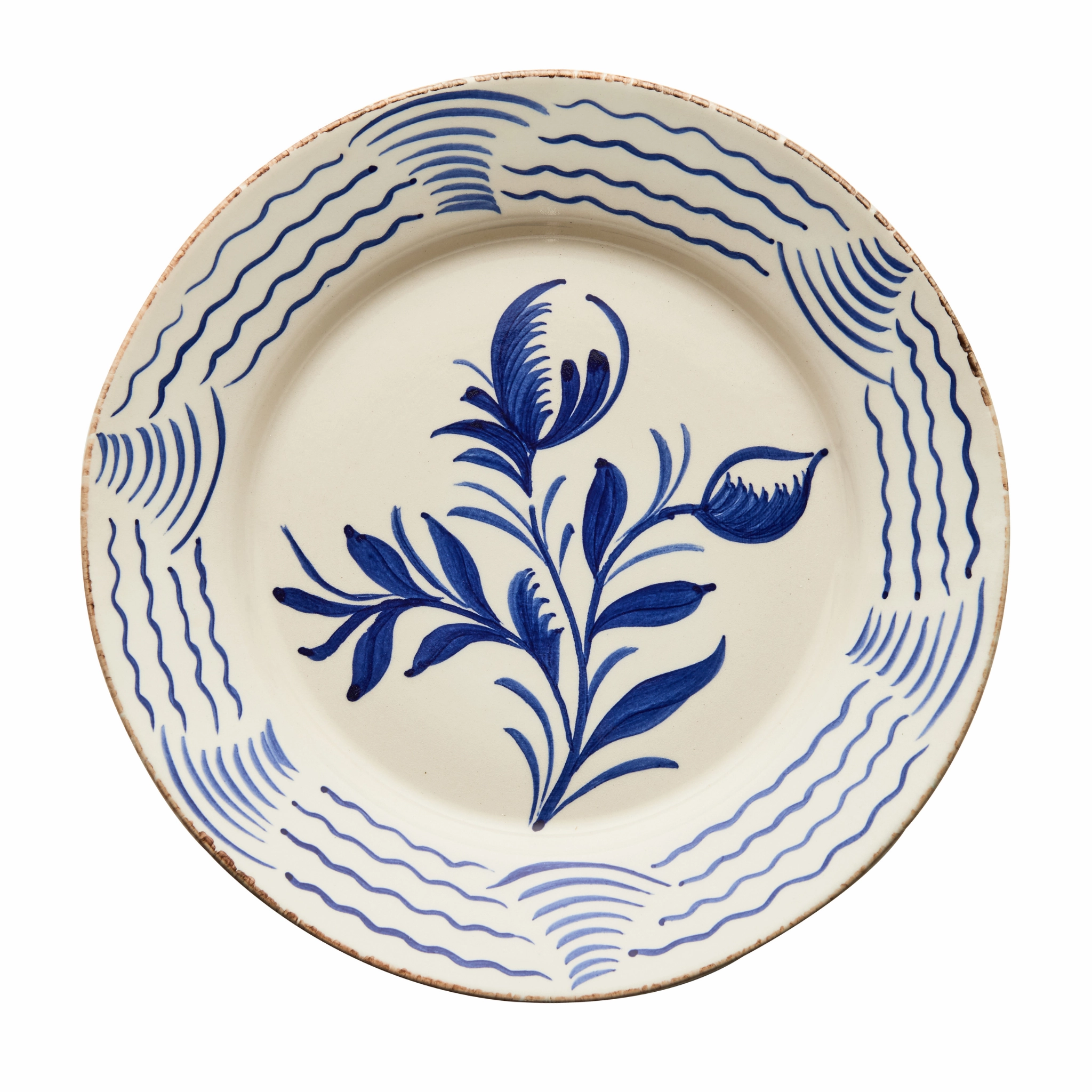 Hand Painted Blue & White Flowers and Waves Dinner Plates cute desktop display
