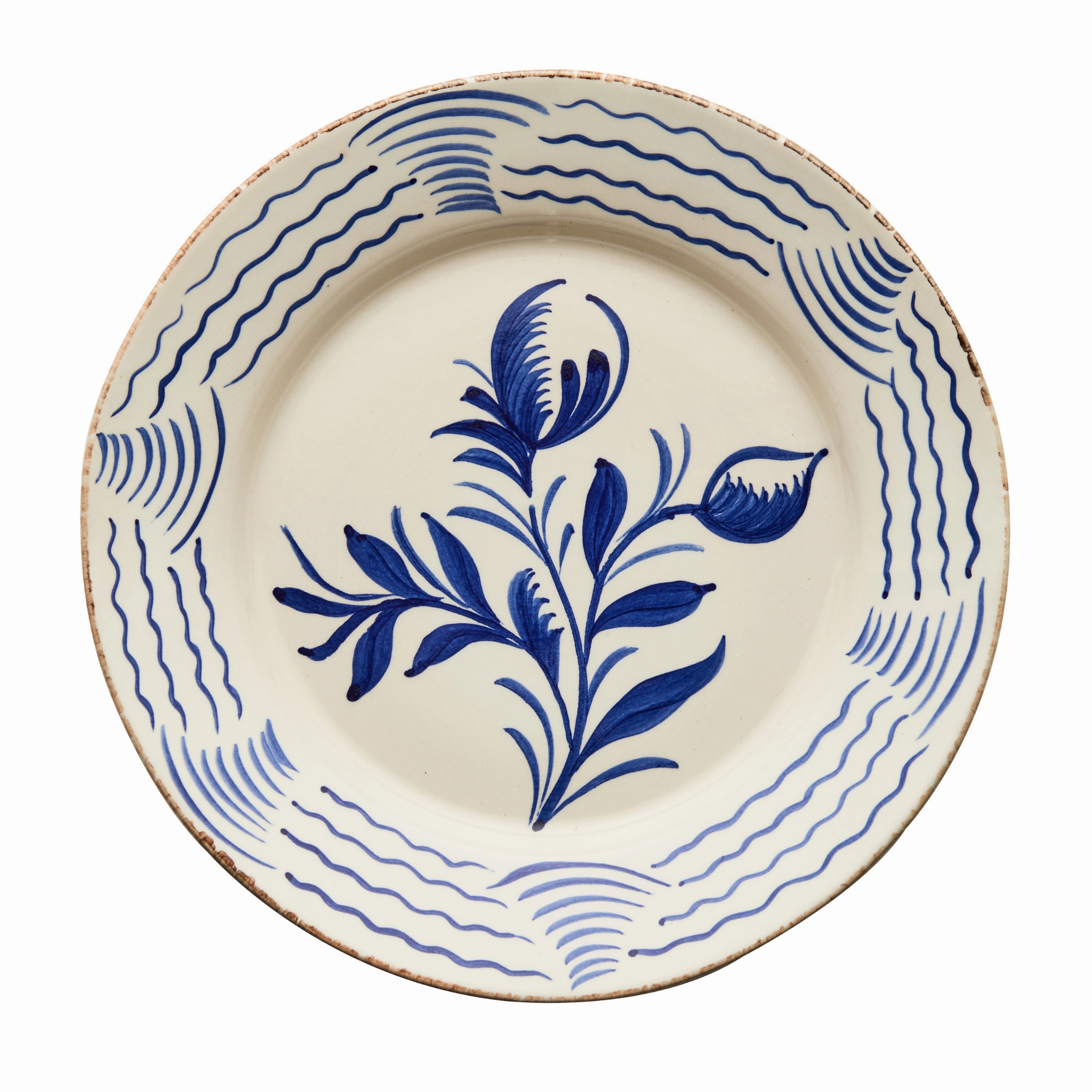Hand Painted Blue & White Flowers and Waves Dinner Plates mini desktop sculpture
