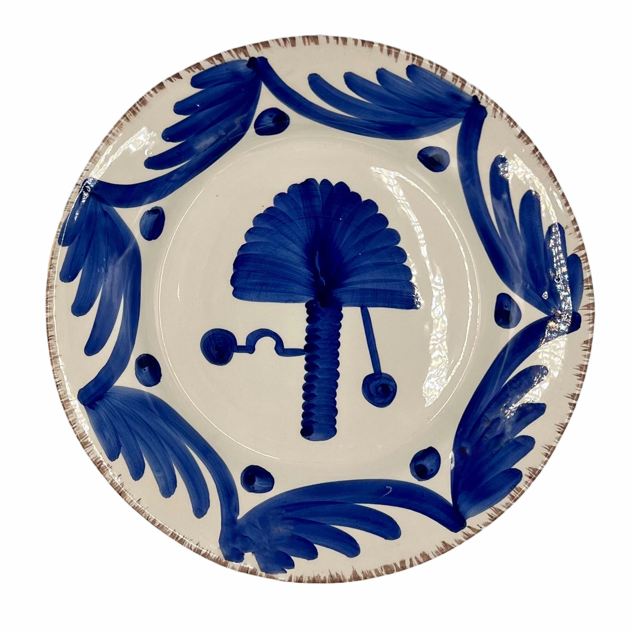 Hand Painted Blue & White Palm Dinner Plates cute desktop display