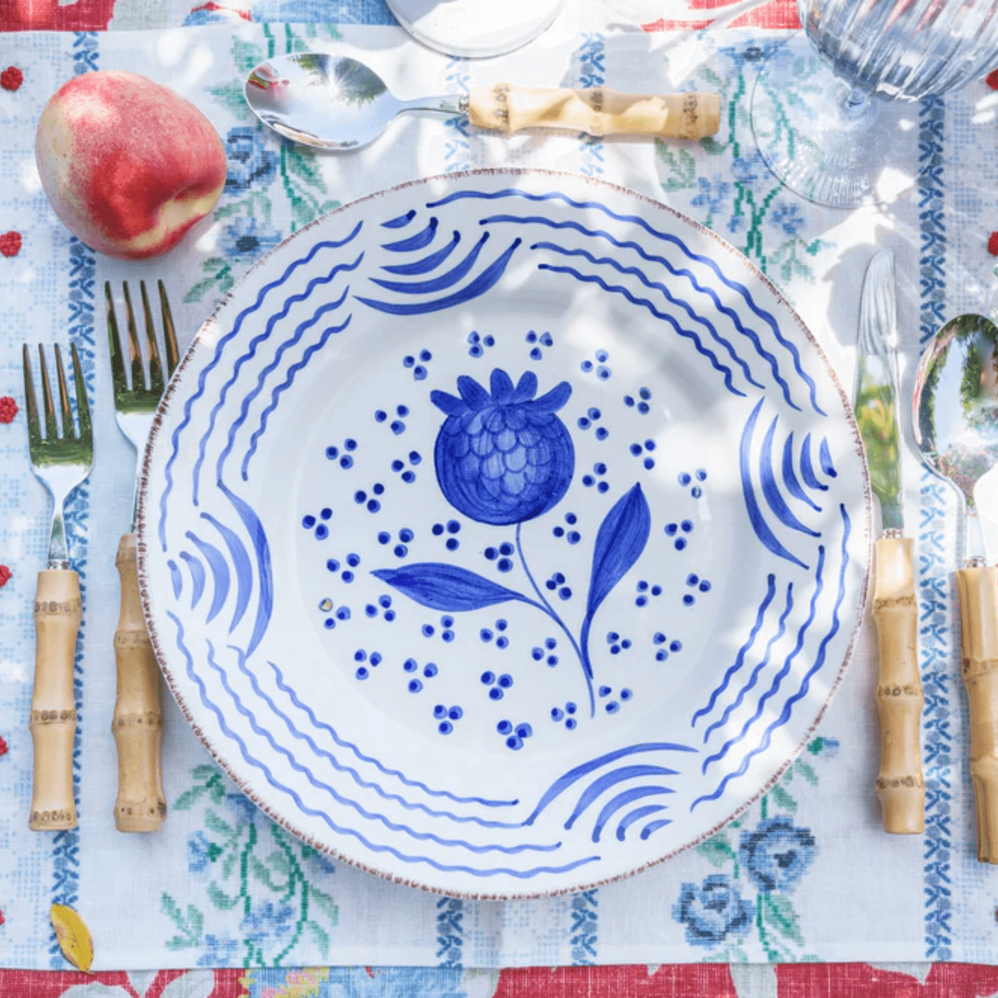 Hand Painted Blue & White Pomegranate Dinner Plate