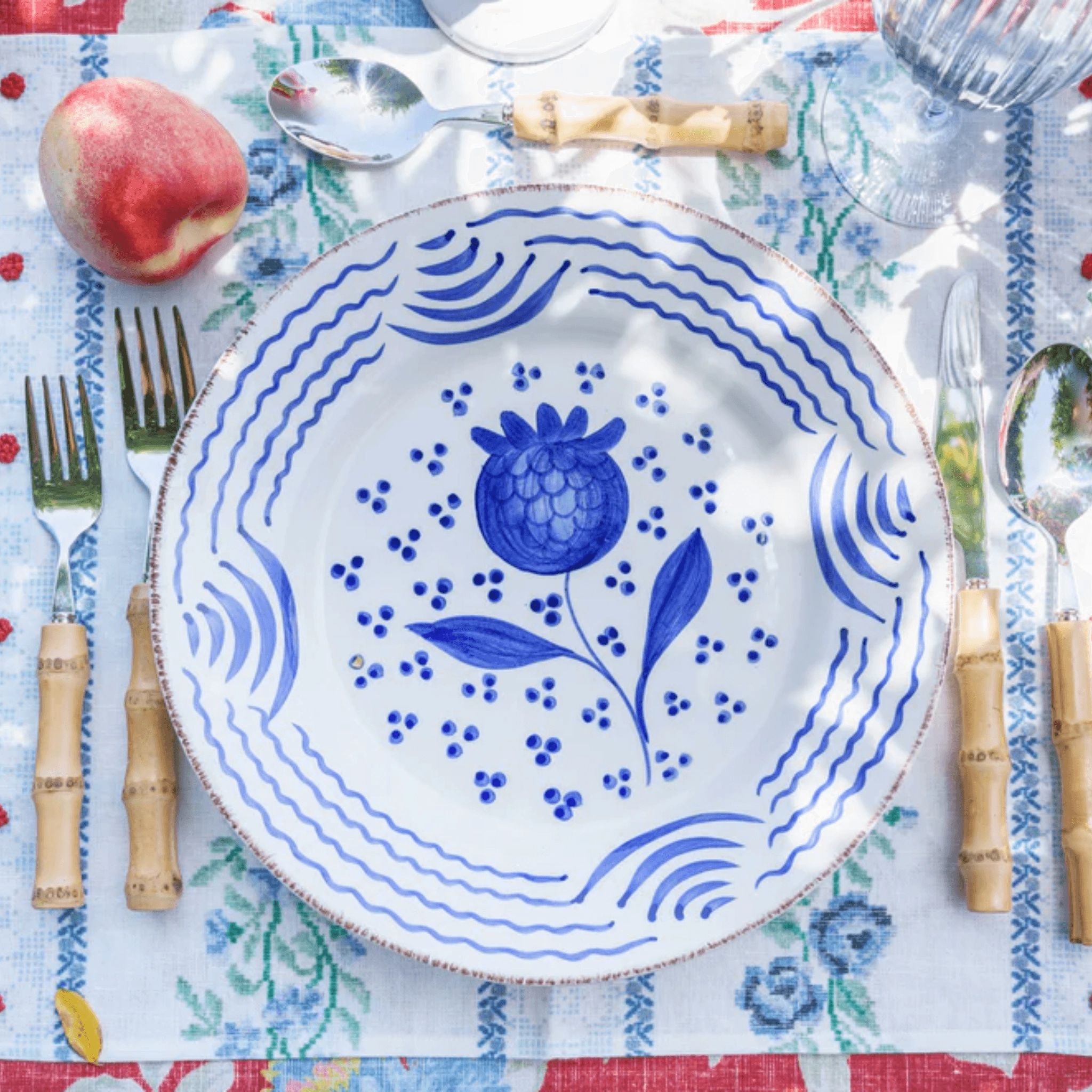 Hand Painted Blue & White Pomegranate Dinner Plate