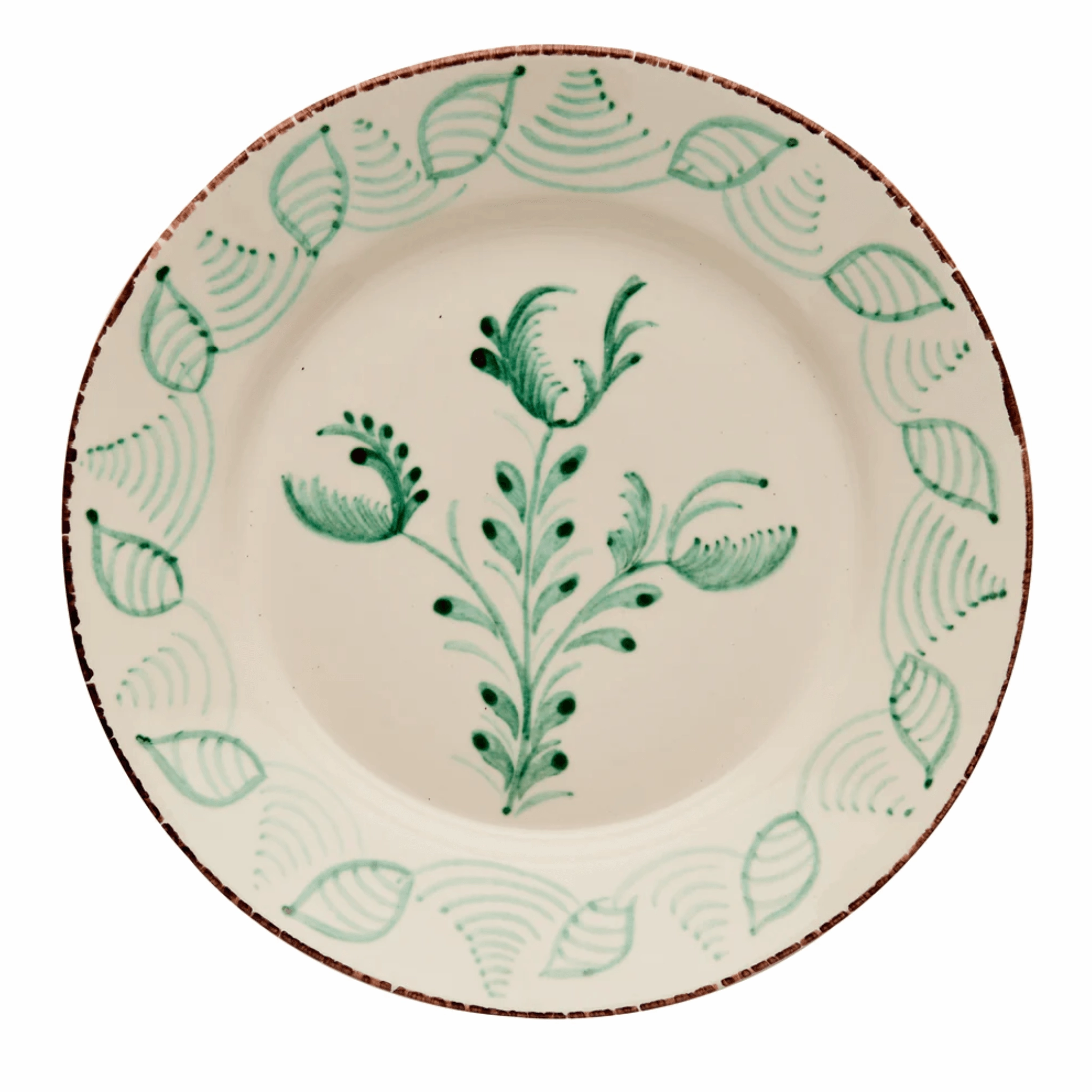 Hand Painted Green & White Flowers and Shells Dinner Plates mini desktop sculpture