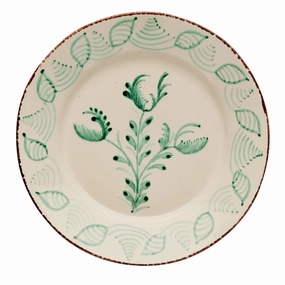 Hand Painted Green & White Flowers and Shells Dinner Plates cute desktop display